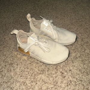 adidas Cream and Gold Athletic Shoes. missing the sole